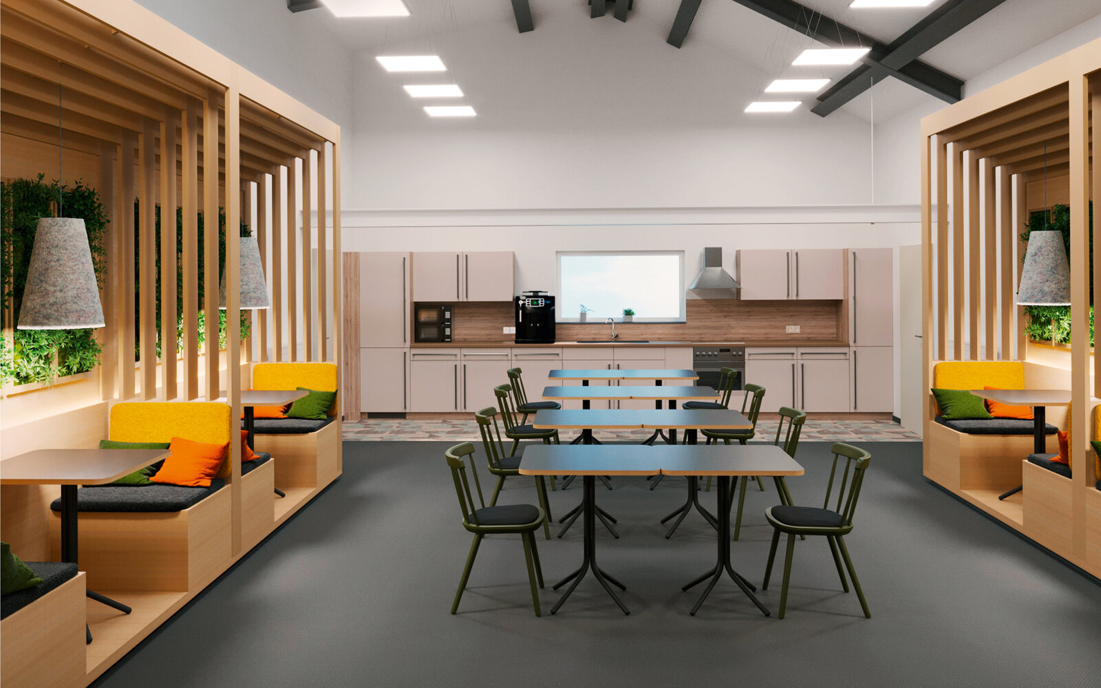 zieflekoch Objekteinrichtung Kantine Bürokantine Essensraum Holz