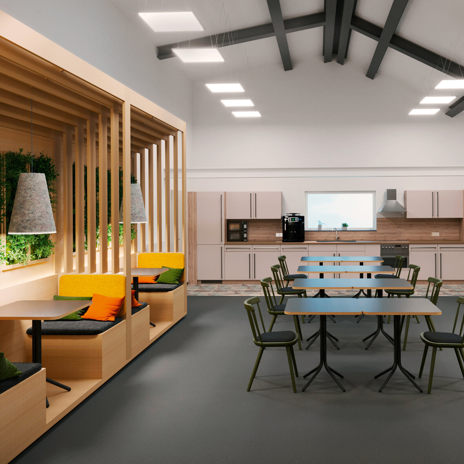 zieflekoch Objekteinrichtung Kantine Bürokantine Essensraum Holz