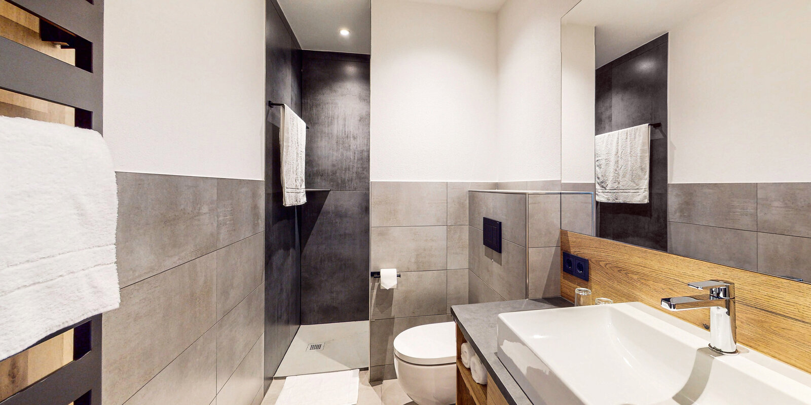 zieflekoch Bad Badezimmer Marmor Dusche Waschbecken Holz