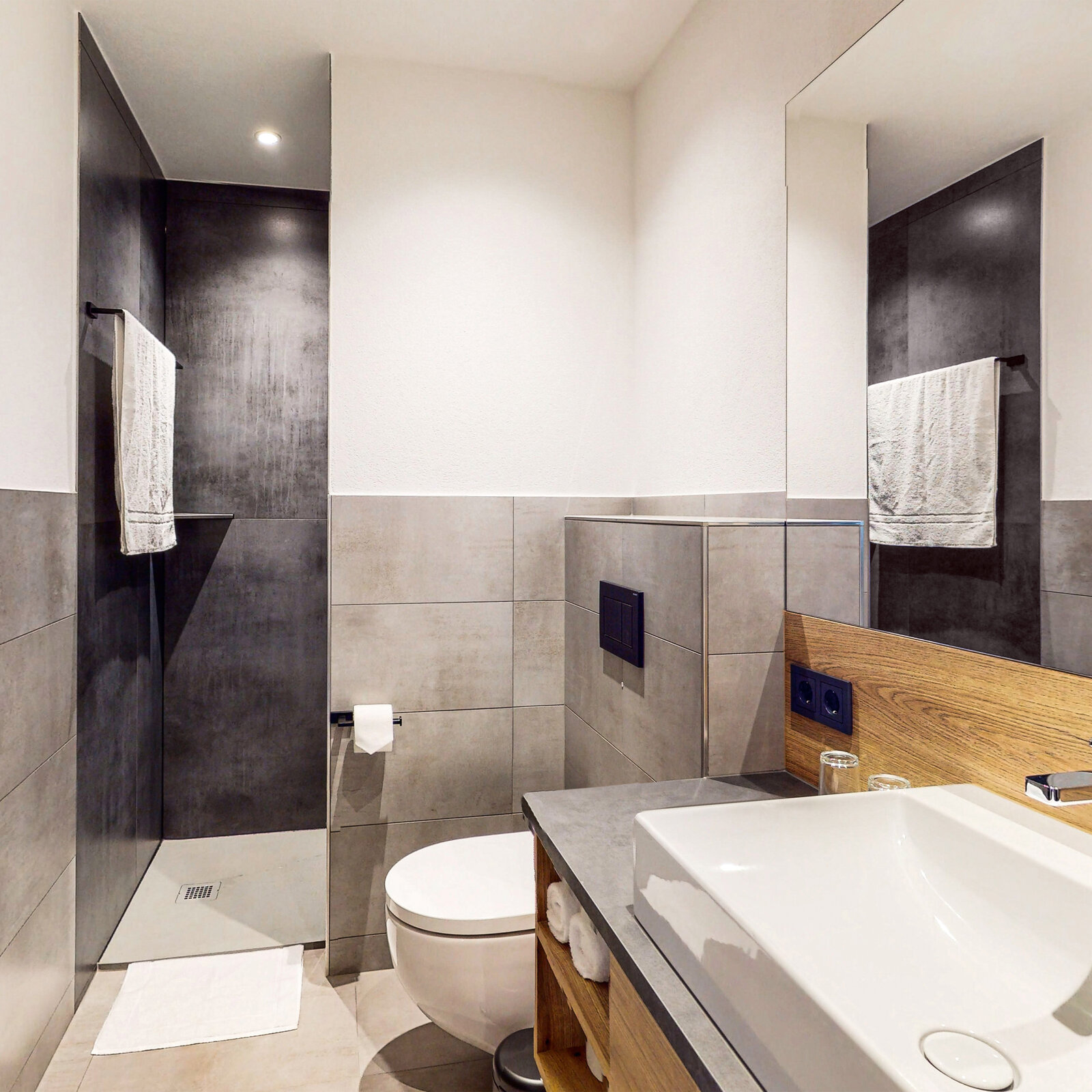 zieflekoch Bad Badezimmer Marmor Dusche Waschbecken Holz