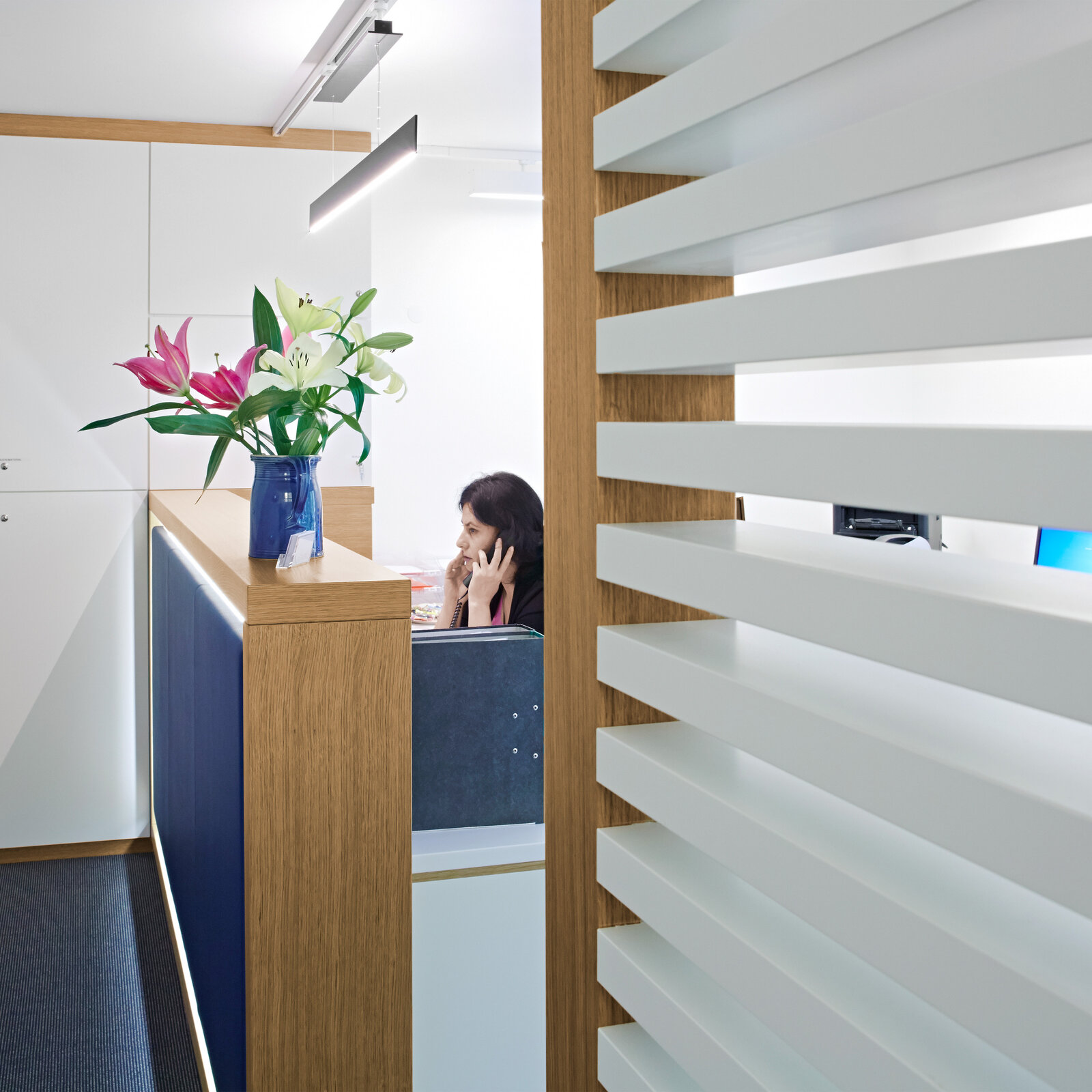 zieflekoch Fachklinik CIP München Praxis Empfang Holz Blau Weiß