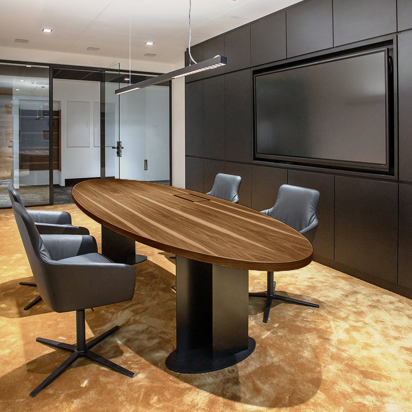 zieflekoch Objekteinrichtung Büro Exklusivbau Gruppe Konferenzraum Meetingraum Stühle Tisch Holz